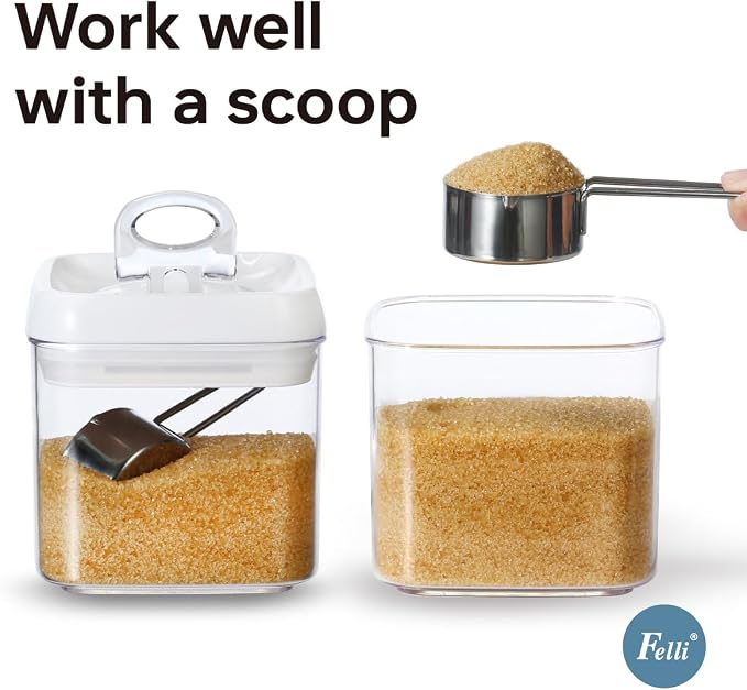 Felli Flip Tite Food Storage Container 5" LARGE Size Airtight Lid Lock Top, Stackable Kitchen Canister for Space Saving, Pantry Fridge Cupboard Organizer, Spice Seasoning Pet Treats Snack (1.1 qt) - Image 4