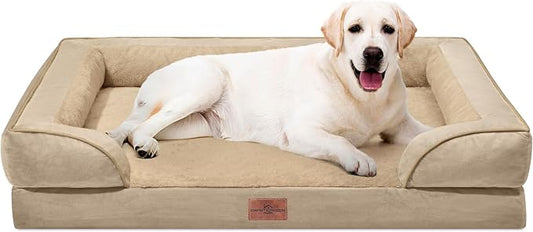 Comfort Expression Orthopedic Dog Bed for Extra Large Dogs with Bolster | Waterproof Dog Couch Bed with Washable Cover & Non-Slip Bottom, Supportive Egg Crate Foam XL Pet Bed, 45x35 Inch by ComfortExpression