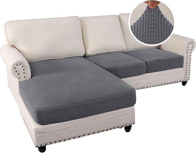 H.VERSAILTEX Sectional Couch Covers 3 Pieces Sofa Seat Cushion Covers L Shape Separate Cushion Couch Chaise Cover for Both Left/Right Sectional Couch (Seat Only: 1 Chaise + 2 Sofa, Grey) - Image 2