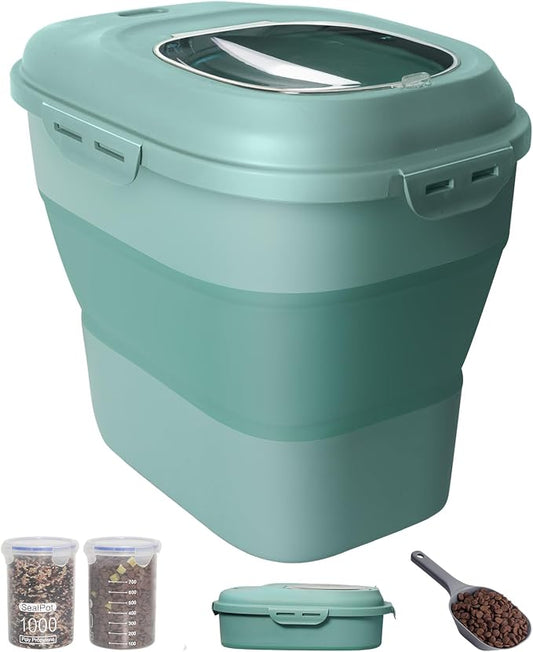30-35Lbs Dog Food Storage Container Airtight,Collapsible Dog Food Container | Large Pet Food Storage Container with Double Airtight Seal & Magnetic Lid,Cat Food Container with Wheels,2Pcs Container,Scoop by DDMOMMYCOLLAPSIBLEFOODSTORAGECONTAINERFAMILY