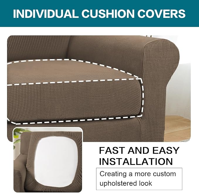 Turquoize 2 Piece Chair Covers Armchair Slipcovers for Living Room Armchair Sofa Cover with Individual Cushion Covers Feature Jacquard Fabric (Chair, Macchiato) - Image 5