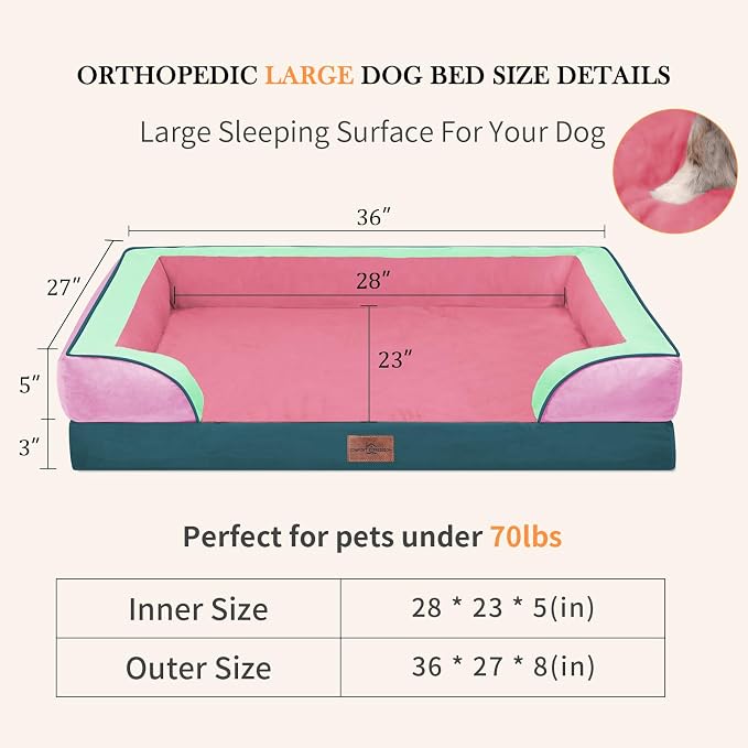 Comfort Expression Orthopedic Dog Beds for Large Sized Dog with Bolster | Waterproof Dog Couch Bed with Washable Cover & Non-Slip Bottom, Supportive Egg Crate Foam Large Pet Bed, 36x27 Inch - Image 7