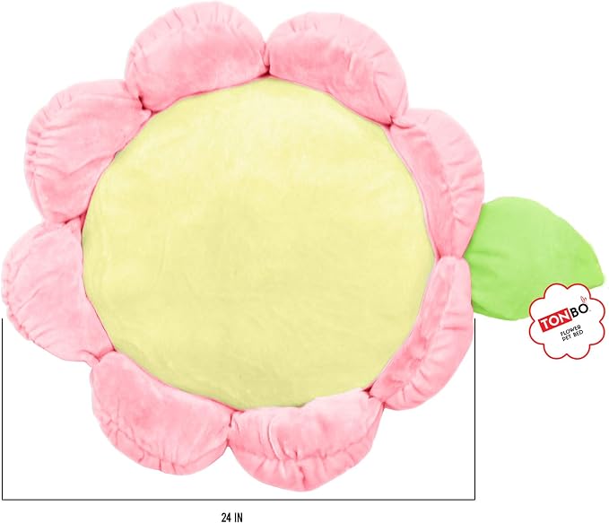 TONBO Soft Plush Small Cute and Cozy Pastel Pink Flower Dog Cat Bed, Washer and Dryer Friendly, (Pastel Pink) - Image 2