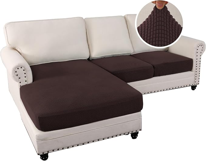H.VERSAILTEX Sectional Couch Covers 3 Pieces Sofa Seat Cushion Covers L Shape Separate Cushion Couch Chaise Cover for Both Left/Right Sectional Couch (Seat Only: 1 Chaise + 2 Sofa, Chocolate) - Image 2