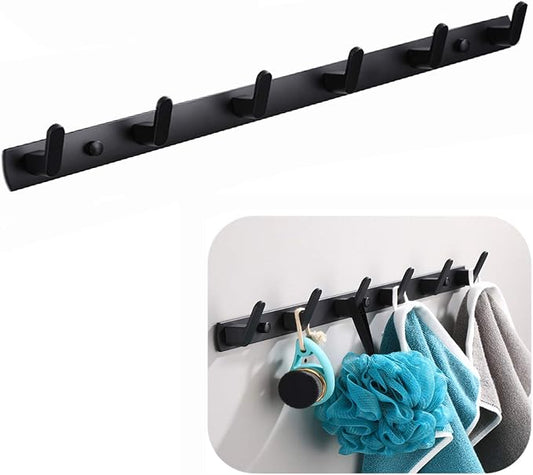Wall Mounted Coat Rack, 6 Hooks, 21.7"x1.3", Modern, Black | Space Aluminum, Rustproof, for Hallway, Entryway, Hanging Holder for Clothes, Towel, Backpack, 40 lbs Capacity, Easy Install by Spotact