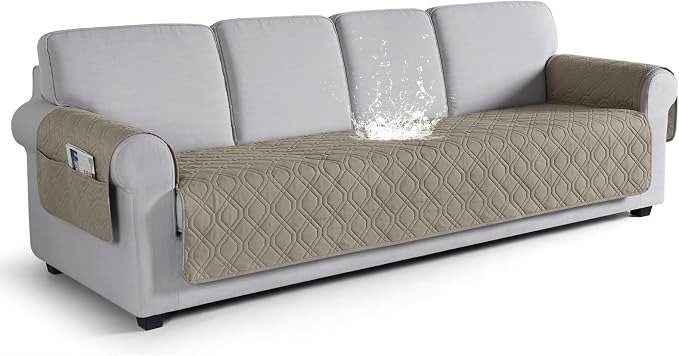 VANSOFY Waterproof Oversized Couch Cover for Pets, Khaki, 72.4" | Non-Slip, Washable, Utility Pockets, Pet Friendly, Furniture Protector Slipcover for 4 Cushion Couch by VANSOFYFURNITURECOVERS