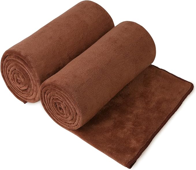 JML Bath Towels Set of 2, 30" x 60", Brown | Microfiber, Large, Soft, Absorbent, Fast Drying Bathroom Towel for Sauna, Salon, Hotel, Sport, Fitness, Yoga by JML