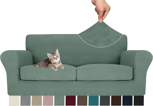 MAXIJIN 3 Piece Couch Covers for 2 Cushion Couch Sofa Cover, Stretch Loveseat Sofa Slipcovers for Sofas with 2 Large Cushions, Thick Dogs Pet Furniture Covers (71"-91", Pea Green) by MAXIJIN