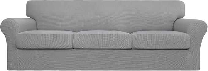 Easy-Going 4 Pieces Stretch Couch Cover Oversized Sofa Cover for Dogs Washable Sofa Slipcover for 3 Separate Cushion Couch Spandex Elastic Furniture Protector for Pets (Light Gray, Oversized Sofa) by Easy-Going