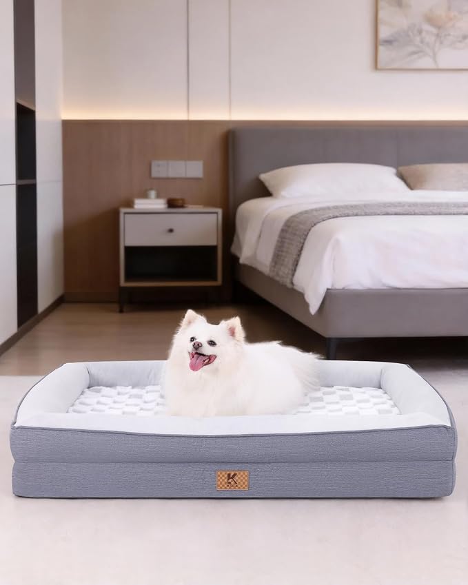 KSIIA Big Dog Bed for XL Dogs, Orthopedic Egg-Crate Memory Foam Pet Bed with Sides, Waterproof Lining and Non Slip Pet Couch with Removable Washable Cover, 44 x 32 Inch, Grey - Image 8