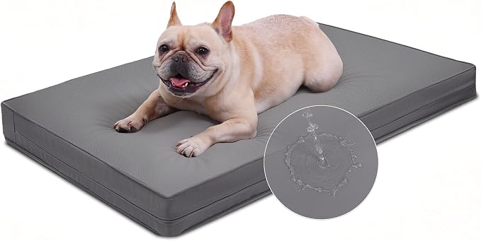 Vonabem Outdoor Waterproof Dog Bed Washable, Medium Crate Pad 30 inch, Wipeable Leather Puppy Bed with Removable Cover Reversible, Foam Durable Anti-Slip Pet Kennel Pads 29"x18" Grey by Loveforfurrykids