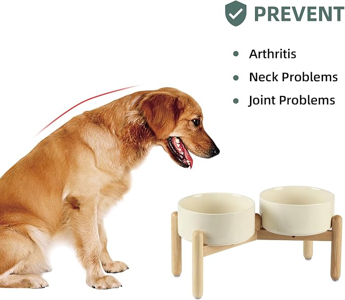 Havniva Elevated Dog Bowls Ceramic Dog Bowls with Stand, Dog Food Bowl | 7.3” Raised Dog Bowls with Non-Slip Wood Stand, Dog Food and Water Bowl Set, Double Dog Feeding Bowls for Medium Dogs - Image 5