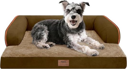 MEKIY Orthopedic Comfy Washable Dog Bed with Bolster for Medium Small Dogs | Pillow Support for Neck Relief, Egg Crate Foam, Skin-Friendly Surface, Waterproof Liner, Anti-Slip Bottom, 28 x 21 Inch by Mekiy