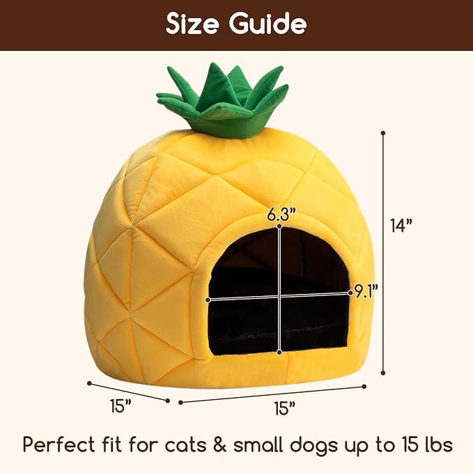 Hollypet Cat Bed Cave for Indoor Cats for Pets up to 15 lbs, Pineapple | Warm Cat Bed Cats Cave Condo, Covered Kitty House with Removable Washable Cushion, Cozy Enclosed Pet Bed for Small Dogs - Image 3