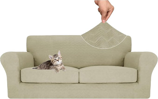 MAXIJIN 3 Piece Couch Covers for 2 Cushion Couch Sofa Cover, Stretch Loveseat Sofa Slipcovers for Sofas with 2 Large Cushions, Thick Dogs Pet Furniture Covers (71"-91", Khaki) by MAXIJIN