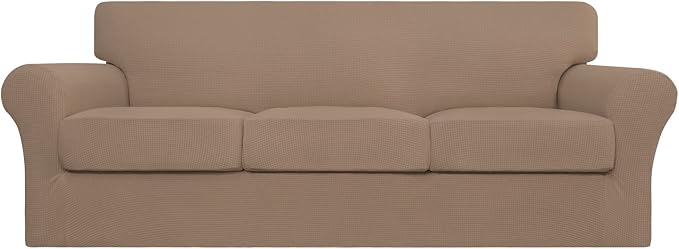 Easy-Going 4 Pieces Stretch Couch Cover Sofa Cover for Dogs Washable Sofa Slipcover for 3 Separate Cushion Couch Spandex Jacquard Fabric Elastic Furniture Protector for Pets, Kids (Camel, Sofa) by Easy-Going