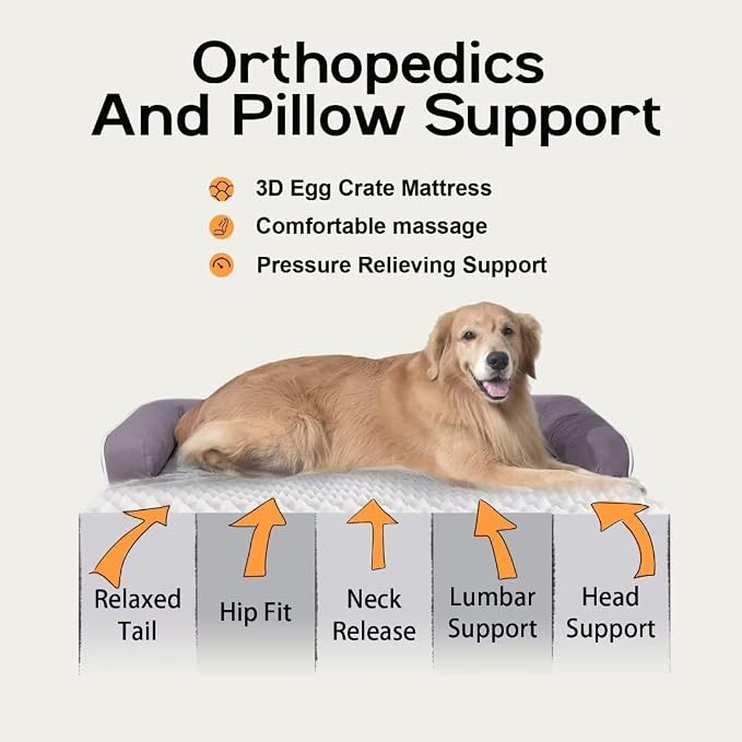 MEKIY Orthopedic Washable Dog Bed with Bolster for Medium to Large Dogs | Pillow Support for Neck Relief, Egg Crate Foam, Waterproof Liner, Anti-Slip Bottom, Removable Bolster Cover, 36 x 27 Inch - Image 3
