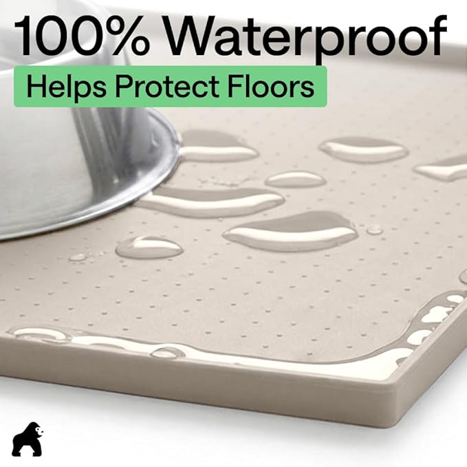 GORILLA GRIP 100% Waterproof Raised Edge BPA Free Silicone Pet Feeding Mat, Dog Cat Food Mats Contain Spills Protects Floors, Placemats for Cats and Dogs Water Bowl, Pets Accessories 26x17 Beige - Image 4