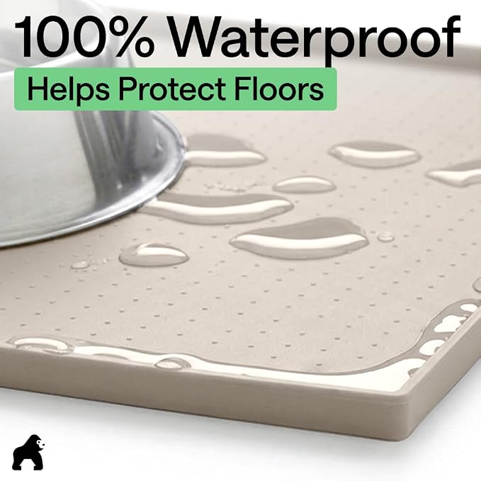 GORILLA GRIP 100% Waterproof Raised Edge BPA Free Silicone Pet Feeding Mat, Dog Cat Food Mats Contain Spills Protects Floors, Placemats for Cats and Dogs Water Bowl, Pets Accessories 18.5x11.5 Beige - Image 4