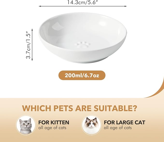 Havniva Ceramic Cat Food Bowls, Shallow Cat Dishes for Indoor Cats Set of 3 | Wide Opening, 5.6” Ceramic Cat Bowls, Cat Plates for Wet & Dry Food, Non-slip Rubber Base, Whisker Friendly Cat Bowl - Image 2