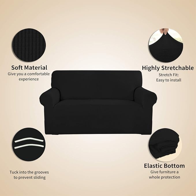 Easy-Going Stretch 4 Seater Oversized Sofa Couch Cover Black | 1-Piece Extra X-large Sofa Cover Furniture Protector Couch Soft with Bottom for Kids, Spandex Jacquard - Image 4