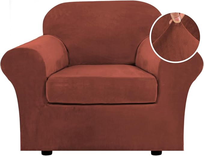 H.VERSAILTEX Rich Polyester and Spandex 2 Piece Cover Chair Slipcover Sofa Cover Furniture Protector Couch Soft with Elastic Bottom Chair Couch Cover with Arms, Machine Washable(Chair, Rust) by HVERSAILTEX