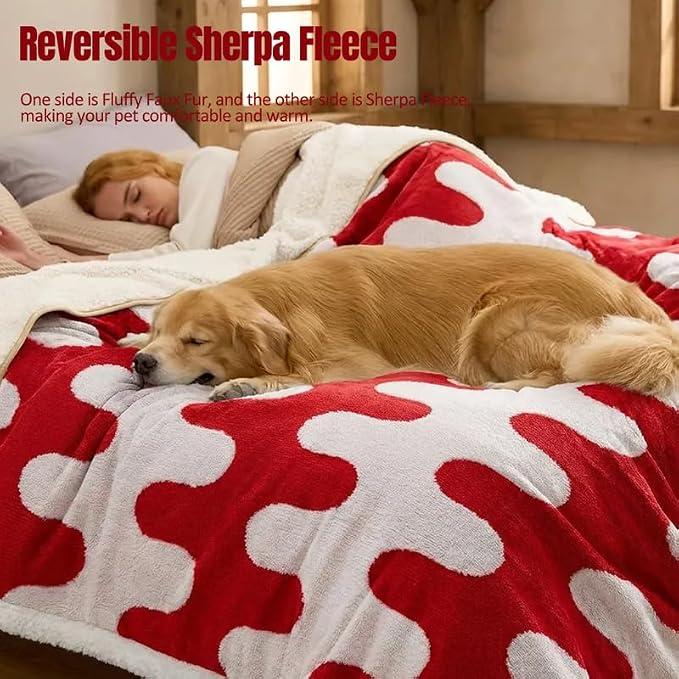 Waterproof Pet Blanket,Dog Bed Covers Small Throw for Puppy Cats Stylish Jacquard Pets Couch Sofa Furniture Protection Washable Reversible Covers (Red Wave,XS) - Image 8