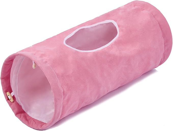 Cat Tunnel, Large Indoor Durable Collapsible Interactive Cat Tube with Peek-A-Boo Hole, Hanging Toys, and Crinkly Paper Lining - Cute Tunnel for Cats, Kittens, Puppies & Rabbits, Pink - Image 5