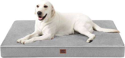 EHEYCIGA Extra Large Waterproof Dog Bed Mat Washable, 44x32Inch, Grey | High Density Egg Crate Foam, Orthopedic Memory Foam, Removable Easy Clean Cover, Fits Floor, Camping, Sofa and Car by EHEYCIGA
