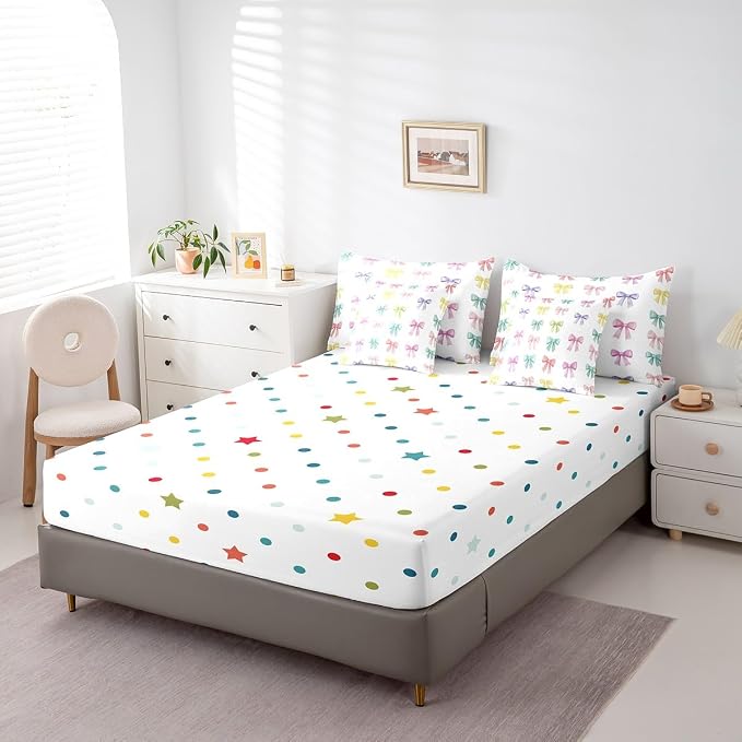 Erosebridal 7 Piece Bowknot Kids Comforter Set Twin Bed in a Bag,Cartoon Rainbow Bowknot Bedding Set for Kids Children Teens,Geometric Bow Tie Duvet Insert,Kawaii Princess Style Sheet Set Room Decor - Image 5