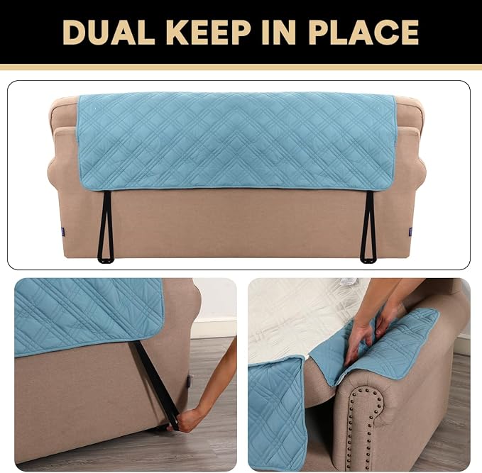 PrinceDeco 100% Waterproof Loveseat Covers for 2 Cushion Couch Sofa Covers Waterproof and Washable Sofa Slipcover with Side Pocket Furniture Protector with Elastic Straps(Loveseat 48", Smoke Blue) - Image 5