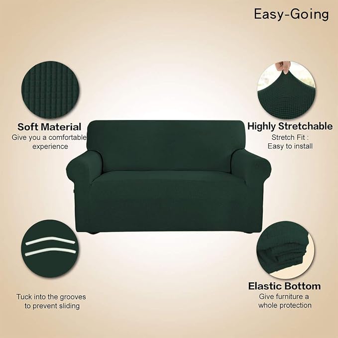 Easy-Going Stretch Loveseat Couch Covers Washable Dark Green | 1-Piece Loveseat Covers for 2 Cushion Couch Furniture Protector RV Sofa Slipcover Soft with Bottom for Kids Pets - Image 3