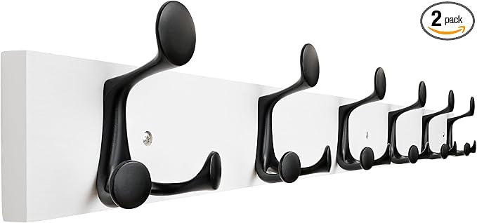 SKOLOO 39-Inch White Wood Coat Rack Wall Mount with 6 Triple Hooks - Ideal for Family Entrances, Classrooms, and Pet Supplies Storage - Perfect Coat Hooks for Wall, Pack of 2 by SKOLOO