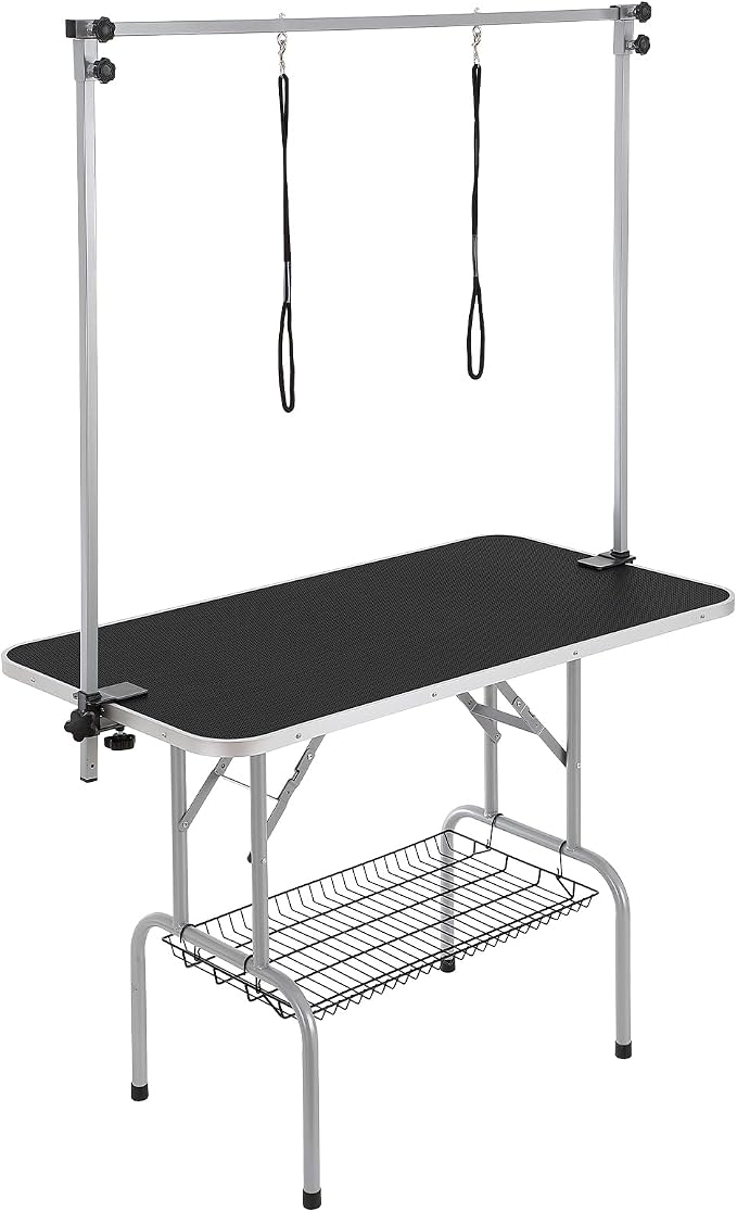 VEVOR Pet Grooming Table, 46 Inch Grooming Station with 2 Height Adjustable Arms, 330LBS Static Load Capacity, Foldable Dog Groom Station with No-Sit Haunch Holder with Loop, for Medium/Small Dogs - Image 9