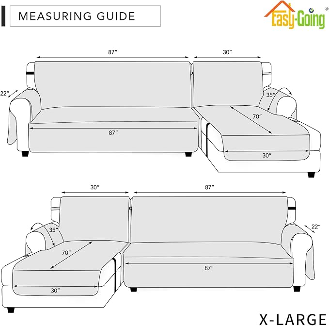Easy-Going Waterproof Sectional Couch Covers with Chaise 2-Piece Non Slip L Shape Sofa Cover for Dogs Leakproof Furniture Protector Cover with Adjustable Strap for Pets (X-Large, Christmas Red) - Image 6