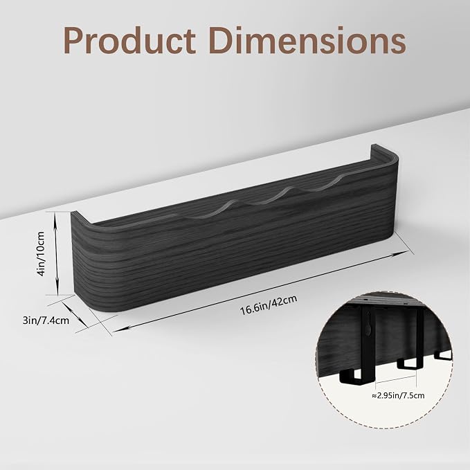 Coat Rack Wall Mount with Hidden Hooks, Wall Hooks with Shelf, Wall Key Holder Mount Wooden Shelf Entryway Hooks for Bedroom Bathroom for Hanging Coats Hats Bags Towels (Black Wave-Shape, 4 Hooks) - Image 2