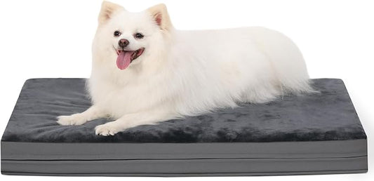 Waterproof Small Dog Bed Crate Pad 24", Washable Orthopedic Puppy Cat Mat | Outdoor Pet Bed Foam, Reversible Faux Leather & Flannel, Durable Removable Cover, Anti-Slip Kennel Pad 23"x17" Dark Gray by Loveforfurrykids