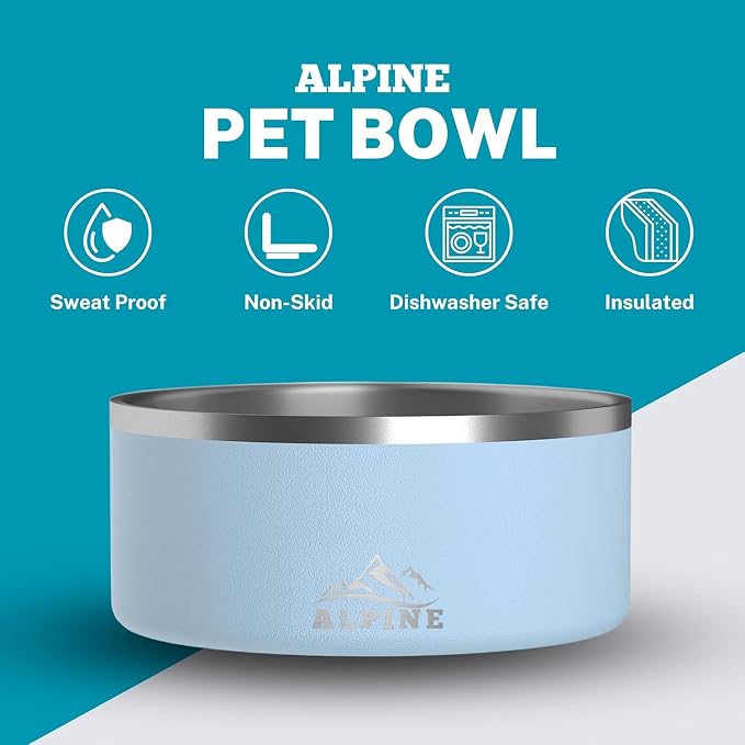ALPINE Set of 2 Stainless Steel Dog Bowls, Non Slip, Metal Pet Bowl for Food and Water, Double Walled Insulated, Rustproof, Dishwasher Safe (64 oz, Sky Blue) - Image 2