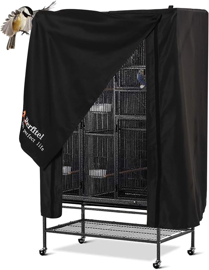 Universal Bird Cage Cover Black Good Night Blackout Birdcage Cover | Durable Breathable Washable Material, Create Quiet Environmente by Perfitel-tellperfectlife