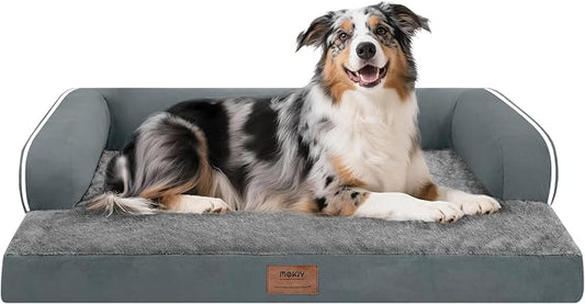 MEKIY Orthopedic Washable Dog Bed with Bolster for Large Sized Dogs | Pillow Support for Neck Relief, Egg Crate Foam, Waterproof Liner, Anti-Slip Bottom, Machine Washable Cover, 38 x 25 Inch by Mekiy