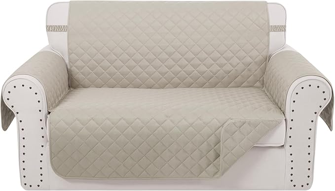 Reversible 45" Small Loveseat Sofa Covers, Beige/Beige | Loveseat Covers for Dogs Water Repellent, Friendly Furniture Protector with Elastic Straps for Living Room by LuxshareHome
