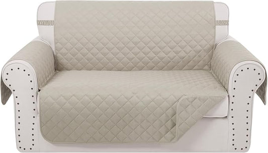 Reversible Loveseat Couch Sofa Covers, 2-Seater, Beige | Loveseat Covers for Dogs Water Repellent, Friendly Furniture Protector with Elastic Straps for Living Room by LuxshareHome