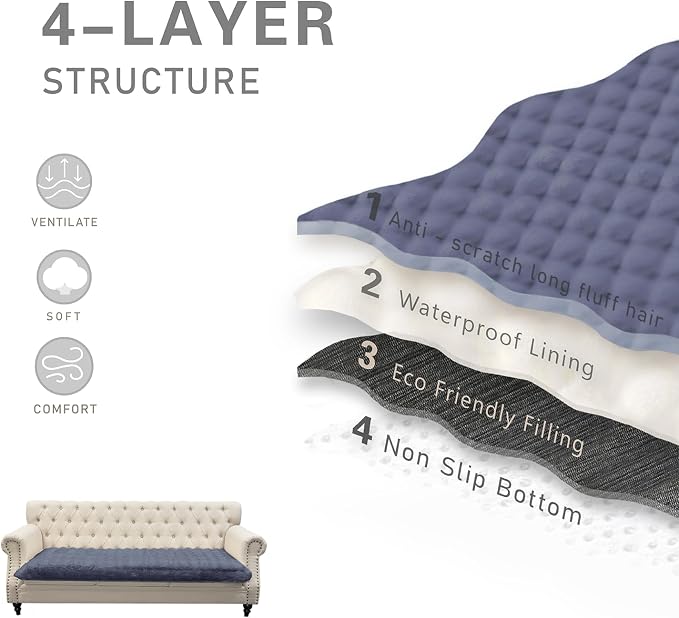 Dogs/Cats Bed Mats, Dog Pad Washable Removable Couch Cover with Anti-Slip Back, Plush Long Fur Mat, Perfect for Small, Medium and Large Dogs.(Noble Gray-Bubble, 30"x70") - Image 5