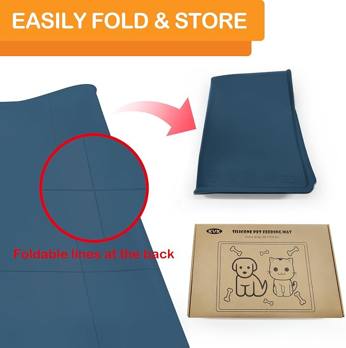 KVK Dog Water Mat 39.4 by 29.5in Extra Large - Silicone Mat for Dog Bowls Waterproof Non Slip - XL Pet Mat for Food and Water Protect Floors - Stone Blue - Image 4