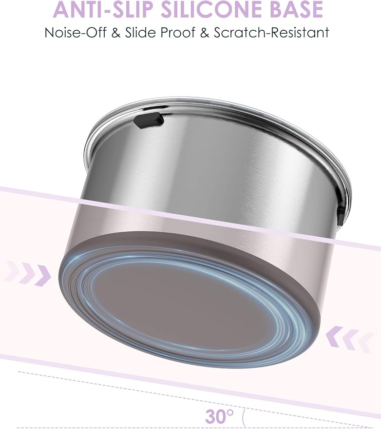 Heouvo 1 Gallon No Spill Dog Water Bowl with Slow Drinking Disk(Purple) | Splash-Proof Lid + Stainless Steel Bowl/Rubber Bottom/Slobber Stopper Water Bowl for Large Sloppy Messy Drinkers Reduce Mess - Image 5