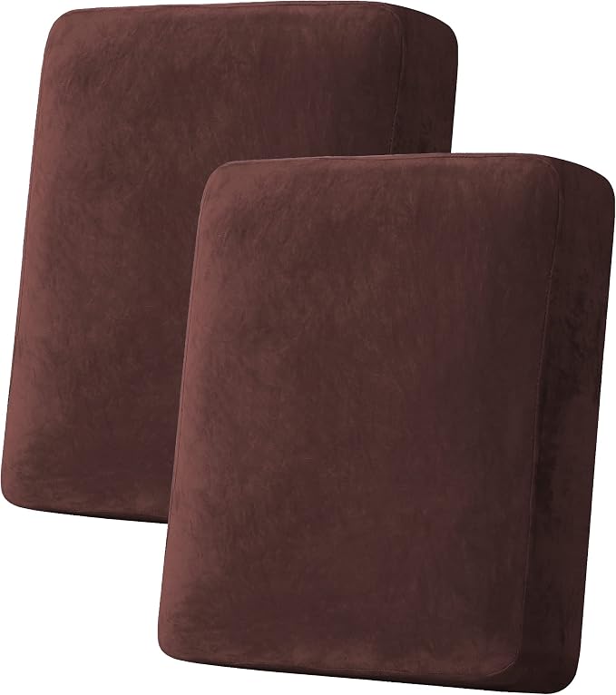 H.VERSAILTEX Velvet Stretch Couch Cushion Cover Plush Cushion Slipcover for Chair Loveseat Sofa Cushion Furniture Protector Seat Cushion Sofa Cover (2 Piece Medium Sofa Cushion Covers, Brown) by HVERSAILTEX