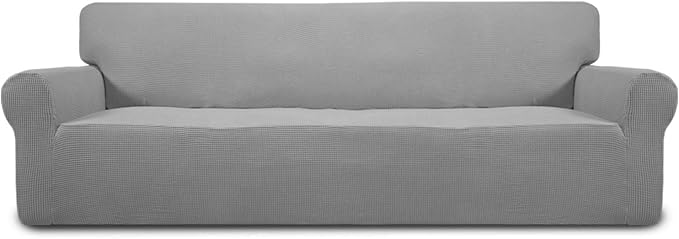 Easy-Going Stretch 4 Seater Oversized Sofa Couch Cover Light Gray | 1-Piece Extra X-large Sofa Cover Furniture Protector Couch Soft with Bottom for Kids, Spandex Jacquard by Easy-Going