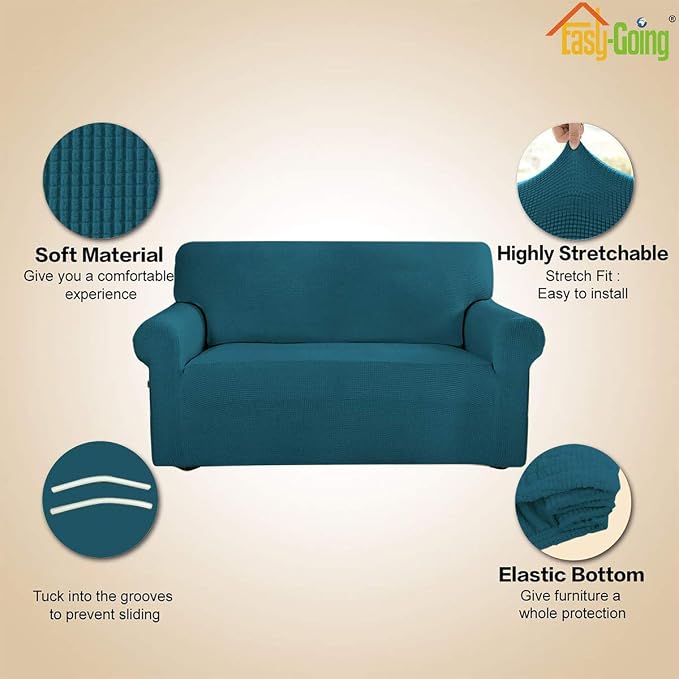 Easy-Going Stretch Loveseat Couch Covers Washable Peacock Blue | 1-Piece Loveseat Covers for 2 Cushion Couch Furniture Protector RV Sofa Slipcover Soft with Bottom for Kids Pets - Image 3