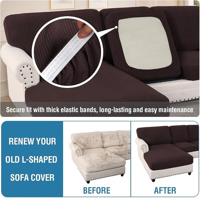 H.VERSAILTEX Sectional Couch Covers 6 Pieces Stretch Sofa Covers for Sectional Sofa Set Separate L Shaped Couch Cover for Both Left/Right Couch (Seat and Back: 1 Chaise + 2 Sofa, Chocolate) - Image 6