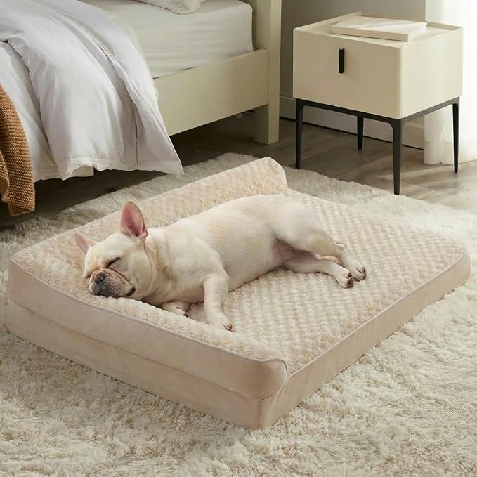 BFPETHOME Orthopedic Washable Dog Bed, Sleeping Couch for Large Senior Dogs | 36x27 Inch Deluxe Plush Rose Velvet Washable Cover, Egg Crate Foam Support, Waterproof Lining, Non-Slip Bottom, Senior Dogs by BFPETHOME
